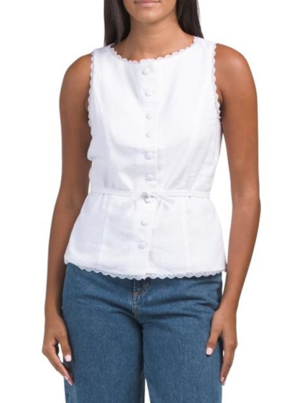 CUPCAKES & CASHMERE Sleeveless Button Down Vest Top With Lace Trimming